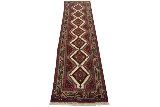 Hamedan Runner 2'9'' x 9'4'' Red Wool Vintage Tribal Hand-Knotted Oriental Rug