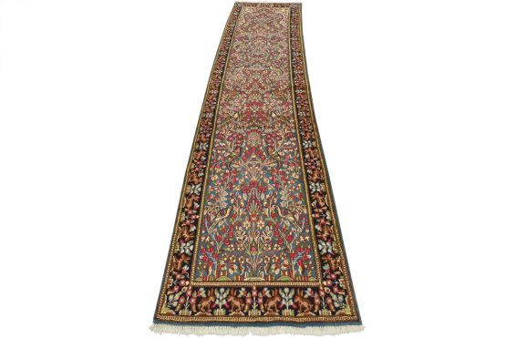 Kerman Runner 3'4'' x 13' Blue Wool Vintage Traditional Hand-Knotted Rug