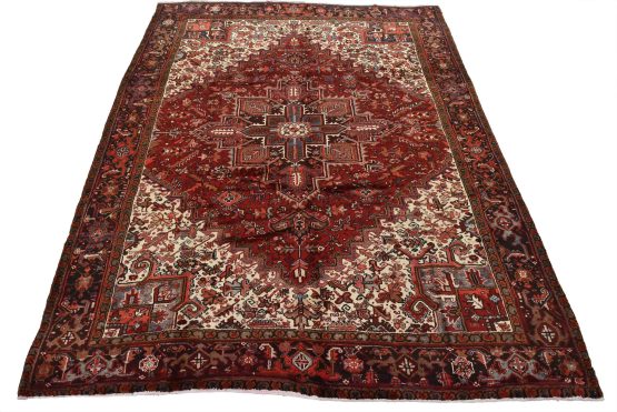Heriz Rug 8'8'' x 10'6'' Red Wool Semi-Antique Tribal Hand-Knotted Carpet