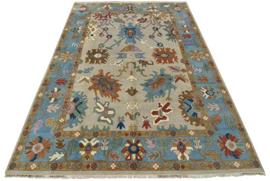 Oushak Rug 9' x 11'9'' Gray Wool Hand-Knotted Oriental Carpet