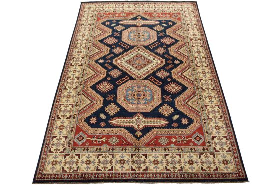 Fine Kazak Rug 5' x 7' Blue Wool Tribal Hand-Knotted Oriental Carpet