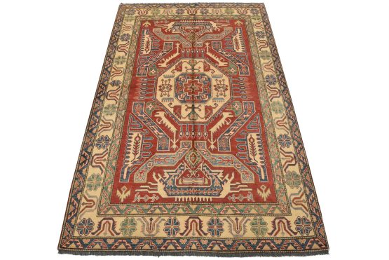 Kazak Rug 6' x 9'2'' Red Wool Tribal Hand-Knotted Oriental Carpet