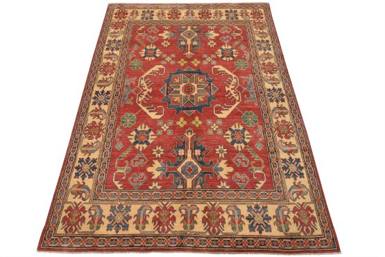 Kazak Rug 6'5'' x 8'7'' Red Wool Tribal Hand-Knotted Oriental Carpet
