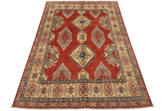 Kazak Rug 7' x 9'3'' Red Wool Tribal Hand-Knotted Oriental Carpet