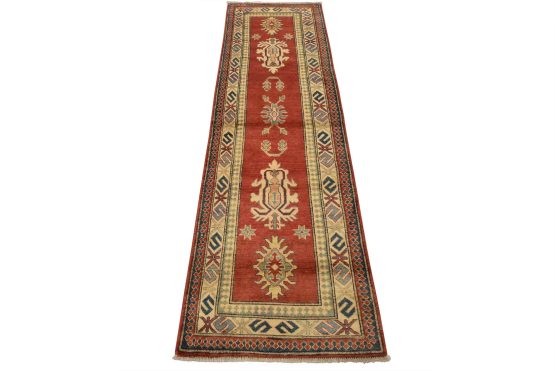 Kazak Runner 2'9'' x 9' Red Wool Tribal Hand-Knotted Oriental Rug