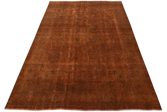 Tabriz Rug 8'5'' x 10'10'' Orange Wool Vintage Overdyed Hand-Knotted Carpet