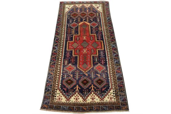 Baloch Rug 3'3'' x 6'10'' Blue Wool Vintage Tribal Hand-Knotted Oriental Carpet