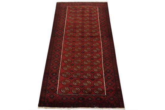 Baloch Rug 3'3'' x 6'2'' Red Wool Vintage Tribal Hand-Knotted Oriental Carpet