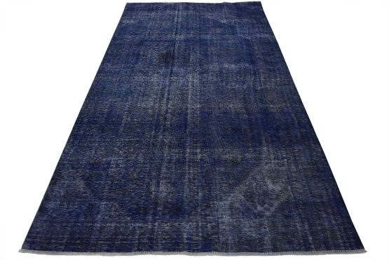 Tabriz Rug 6'9'' x 10'3'' Blue Wool Vintage Overdyed Hand-Knotted Carpet