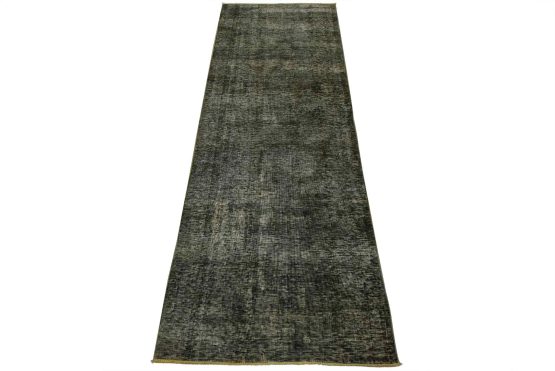 Tabriz Runner 3' x 8'5'' Black Wool Vintage Overdyed Hand-Knotted Oriental Rug