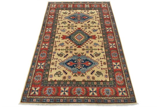 Kazak Rug 6' x 8'10'' Beige Wool Tribal Hand-Knotted Oriental Carpet