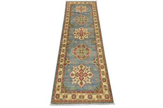 Kazak Runner 2'8'' x 8'1'' Blue Wool Traditional Hand-Knotted Oriental Rug