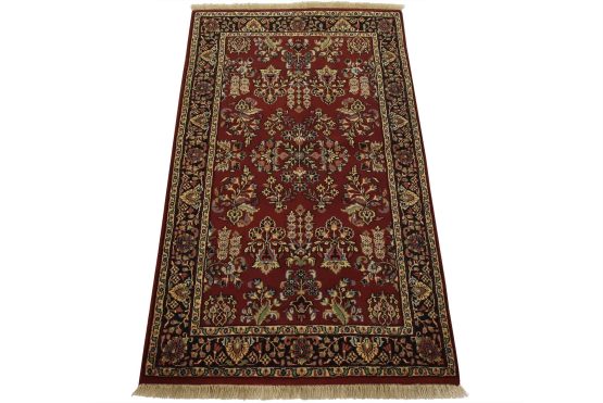 Fine Sarouk Rug 3' x 5' Red Wool Traditional Hand-Knotted Oriental Carpet