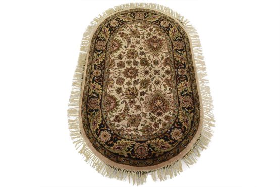 Agra Rug 3' x 5' Cream Wool Traditional Hand-Knotted Oriental Carpet
