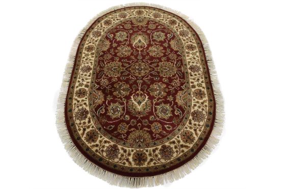 Agra Rug 4'1'' x 6' Red Wool Traditional Hand-Knotted Oriental Carpet