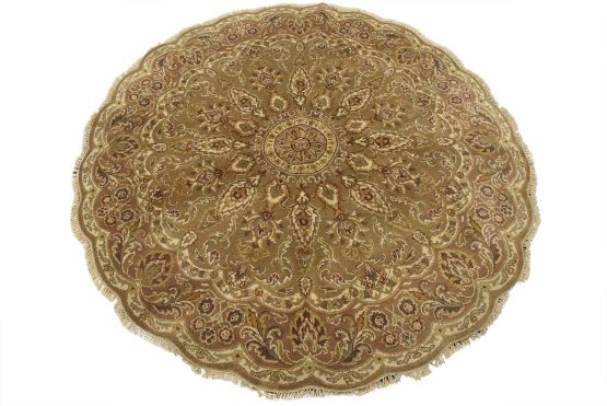 Agra Rug 6'1'' x 6'3'' Brown Wool Traditional Hand-Knotted Oriental Carpet