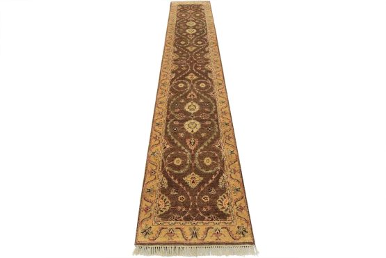 Agra Runner 2'7'' x 13'9'' Brown Wool Traditional Hand-Knotted Oriental Rug