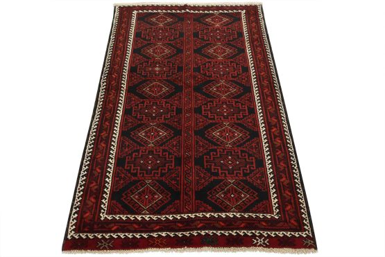 Baloch Rug 4'2'' x 6'4'' Black Wool Vintage Tribal Hand-Knotted Oriental Carpet