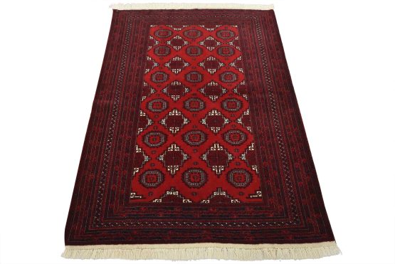 Turkmen Rug 4'4'' x 6' Red Wool Vintage Tribal Hand-Knotted Oriental Carpet