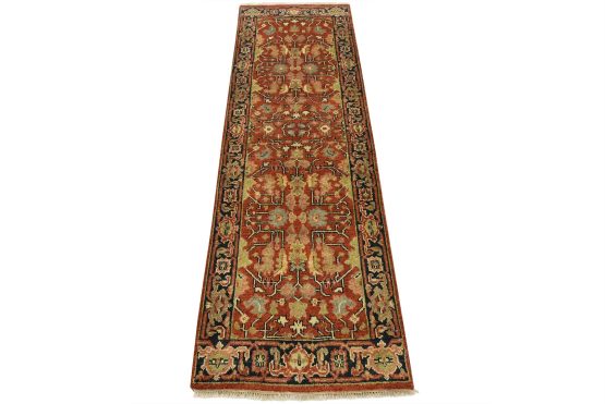 Heriz Runner 2'6'' x 7'11'' Red Wool Tribal Hand-Knotted Oriental Rug
