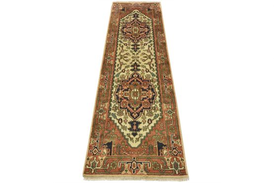 Heriz Runner 2'7'' x 8'1'' Ivory Wool Tribal Hand-Knotted Oriental Rug