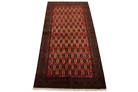 Baloch Rug 3'6'' x 6'10'' Red Wool Vintage Tribal Hand-Knotted Oriental Carpet