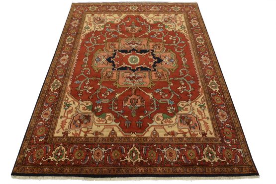 Heriz Rug 7'11'' x 9'10'' Red Wool Traditional Hand-Knotted Oriental Carpet