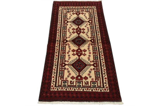 Baloch Rug 3' x 5'7'' Ivory Wool Vintage Tribal Hand-Knotted Oriental Carpet