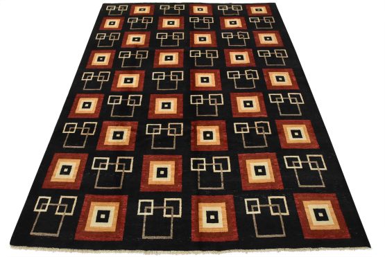 Gabbeh Rug 8'2'' x 10'4'' Black Wool Contemporary Hand-Knotted Carpet
