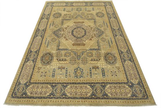 Mamluk Rug 9' x 12'2'' Blue Wool Traditional Hand-Knotted Oriental Carpet