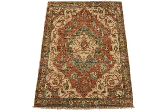 Ziegler Rug 2'9'' x 3'8'' Red Wool Tribal Hand-Knotted Oriental Carpet