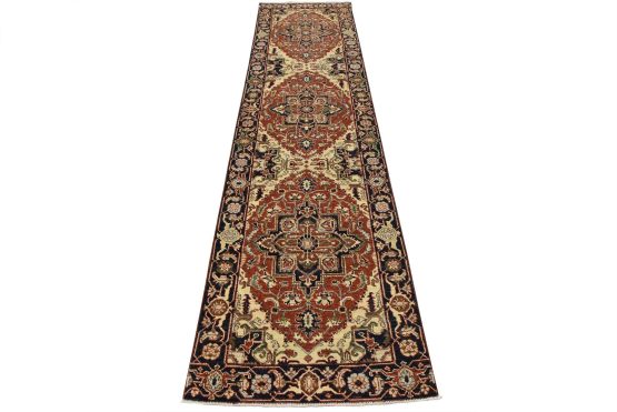 Heriz Ziegler Runner 3'2'' x 11'9'' Red Wool Hand-Knotted Oriental Rug