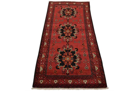 Baloch Rug 3'6'' x 6'6'' Red Wool Vintage Tribal Hand-Knotted Oriental Carpet