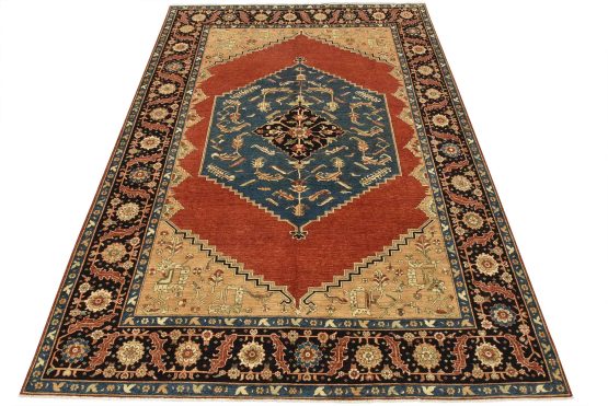 Heriz Ziegler Rug 10'1'' x 13'7'' Red Wool Traditional Hand-Knotted Carpet