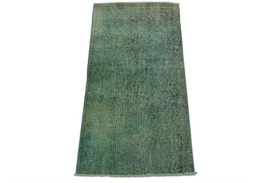 Tabriz Rug 2' x 3'10'' Blue Wool Vintage Overdyed Hand-Knotted Oriental Carpet