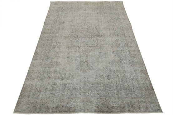 Tabriz Rug 7'11'' x 10'10'' Gray Wool Vintage Overdyed Hand-Knotted Carpet