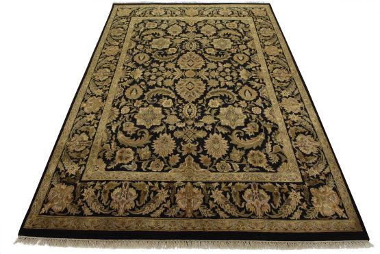 Agra Rug 9' x 11'11'' Black Wool Traditional Hand-Knotted Oriental Carpet