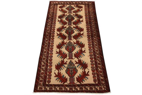 Baloch Rug 3'4'' x 6'4'' Beige Wool Vintage Tribal Hand-Knotted Oriental Carpet
