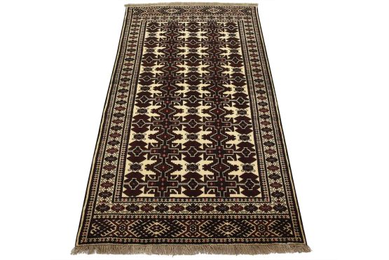 Turkmen Rug 4'3'' x 6'11'' Beige Wool Vintage Tribal Hand-Knotted Carpet