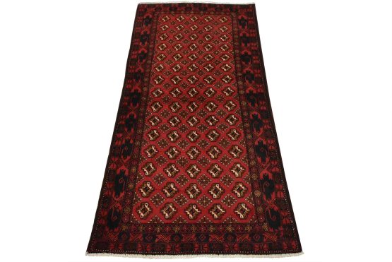 Baloch Rug 3'6'' x 6'9'' Red Wool Vintage Tribal Hand-Knotted Oriental Carpet