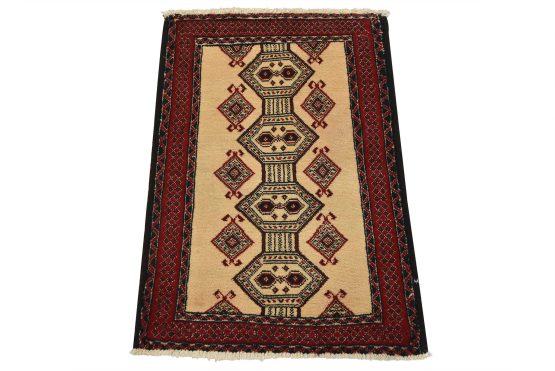 Baloch Rug 2' x 2'10'' Ivory Wool Vintage Tribal Hand-Knotted Oriental Carpet
