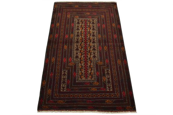 Baloch Rug 3'1'' x 5' Brown Wool Vintage Tribal Hand-Knotted Oriental Carpet