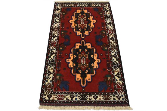 Baloch Rug 2'11'' x 5'1' Red Wool Vintage Tribal Hand-Knotted Oriental Carpet