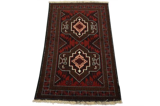 Baloch Rug 2'10'' x 4'7'' Red Wool Vintage Tribal Hand-Knotted Oriental Carpet
