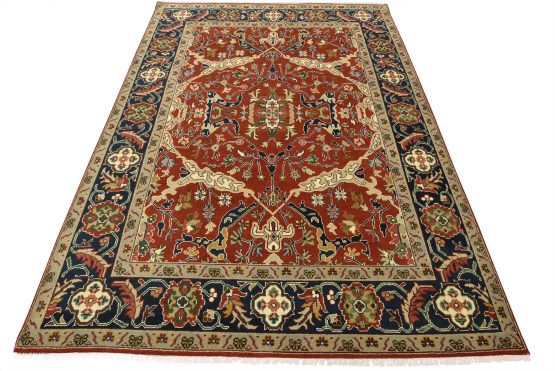 Heriz Rug 8'11'' x 11'11'' Red Wool Traditional Hand-Knotted Oriental Carpet