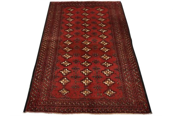 Turkmen Rug 4'3'' x 6'1'' Red Wool Vintage Tribal Hand-Knotted Oriental Carpet