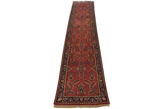 Fine Sarouk Runner 2'6'' x 11'6'' Pink Wool Traditional Hand-Knotted Rug