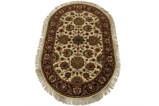 Agra Rug 3'2'' x 5'1'' Ivory Wool Traditional Hand-Knotted Oriental Carpet