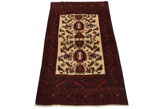 Baloch Rug 3'2'' x 5'6'' Ivory Wool Vintage Tribal Hand-Knotted Oriental Carpet