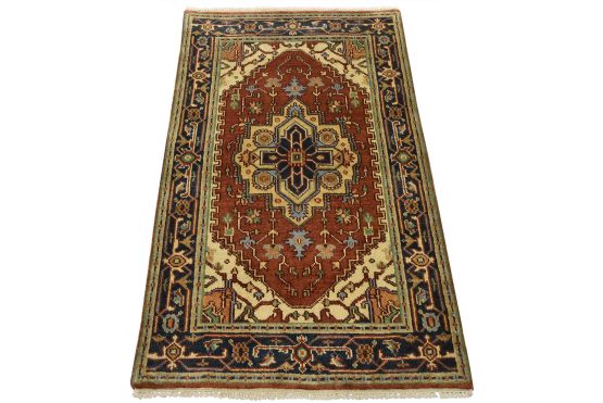 Heriz Rug 3' x 4'11'' Rust Wool Tribal Hand-Knotted Oriental Carpet